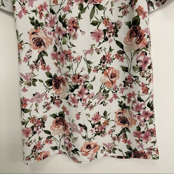 BOBEAU Large White Floral Statement Ruffle Bell Sleeves Pink & White Size Large - Picture 5 of 11